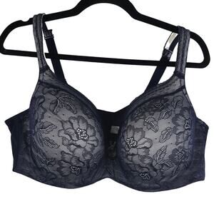 Cacique Modern Lace Overlay Navy Floral Underwire Bra 46D